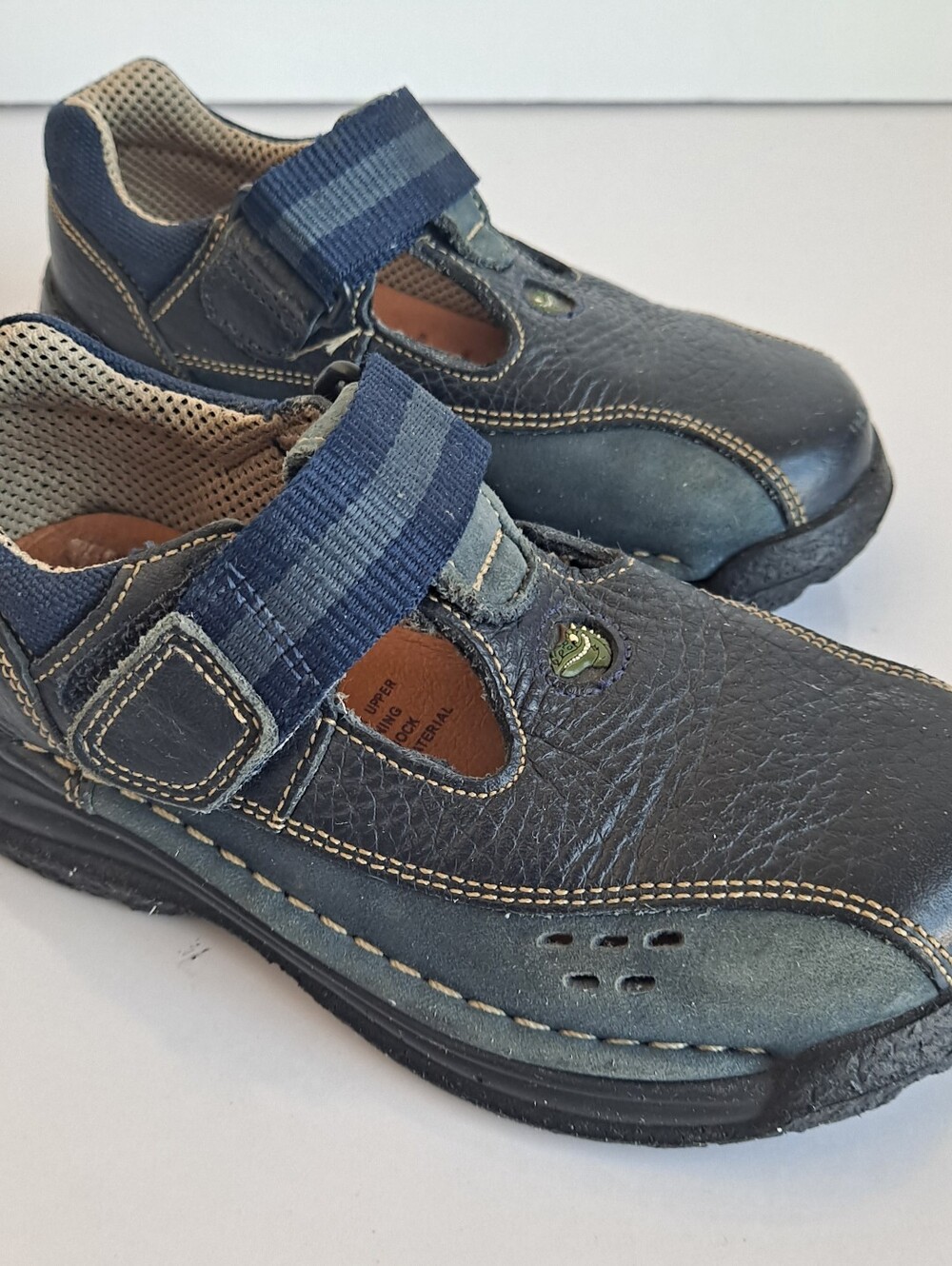Clarks Stompo Vintage Boy 8.5 G BRITISH/ 9.5 US Navy Leather Shoes RARE Read